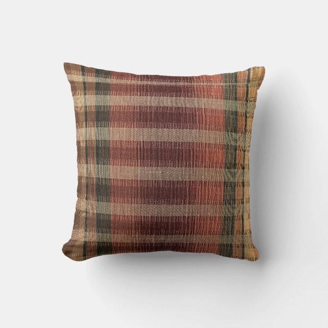 Stijlvolle Roest en Bruin Plaid Kussen (Voorkant)
