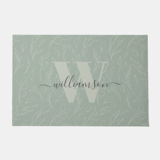 Stijlvolle Roestachtige Steek Groene Botanische Fl Deurmat (Voorkant)