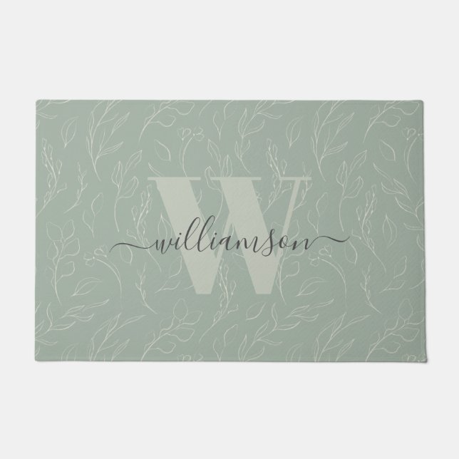 Stijlvolle Roestachtige Steek Groene Botanische Fl Deurmat (Voorkant)