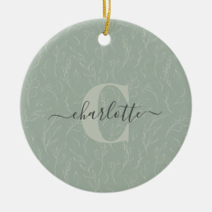 Stijlvolle Roestachtige Steek Groene Botanische Fl Keramisch Ornament