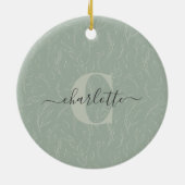 Stijlvolle Roestachtige Steek Groene Botanische Fl Keramisch Ornament (Achterkant)