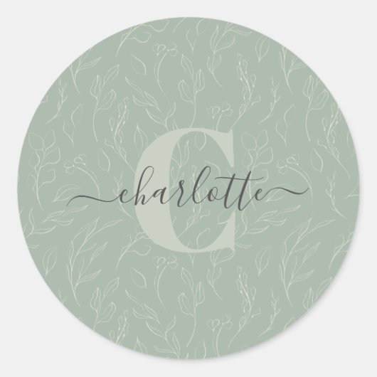 Stijlvolle Roestachtige Steek Groene Botanische Fl Ronde Sticker (Voorkant)