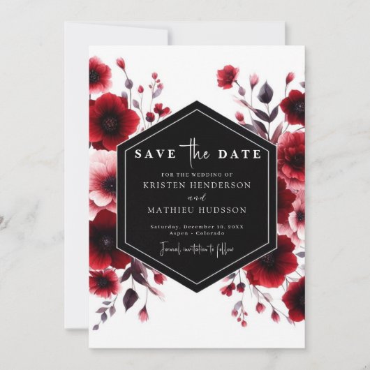 Stijlvolle Romance Crimson Red Wedding Save The Date (Voorkant)