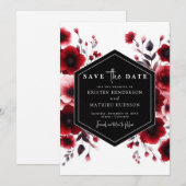 Stijlvolle Romance Crimson Red Wedding Save The Date (Voorkant / Achterkant)