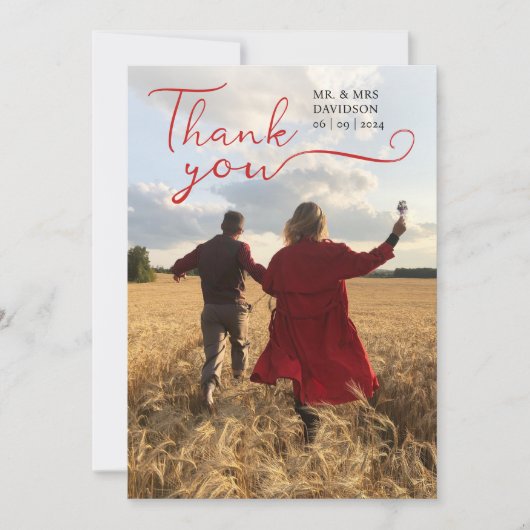 Stijlvolle romantische chique rode script kalligra bedankkaart (Voorkant)