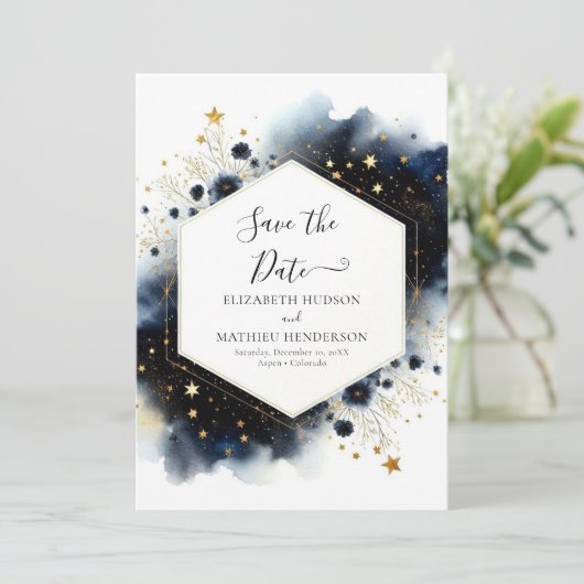Stijlvolle romantische hemelse bruiloft save the date (Staand voorkant)
