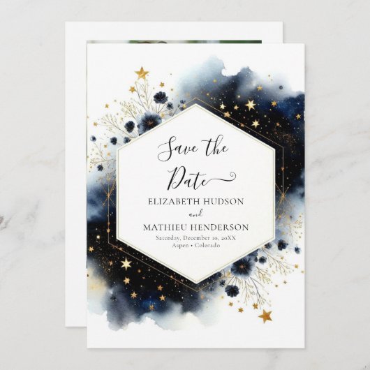 Stijlvolle romantische hemelse bruiloft save the date (Voorkant / Achterkant)