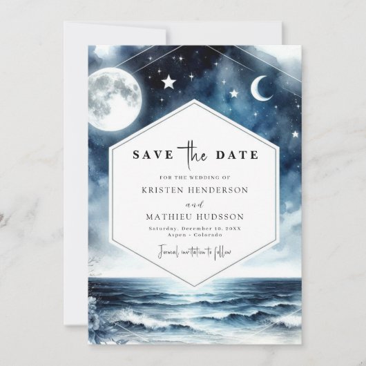Stijlvolle romantische maanverlichte bruiloft save the date (Voorkant)