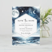 Stijlvolle romantische maanverlichte bruiloft save the date (Staand voorkant)