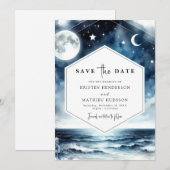 Stijlvolle romantische maanverlichte bruiloft save the date (Voorkant / Achterkant)