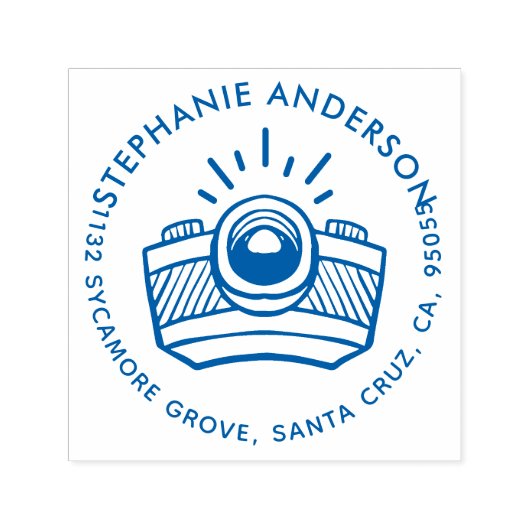 Stijlvolle ronde Cartoon camera retour adres Zelfinktende Stempel (Design)