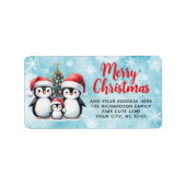 Stijlvolle Rood Blauw Kerst Schattigee Pinguïns Fa Etiket (Voorkant)