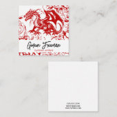 Stijlvolle Rood en Wit Dragon Floral Tattoo Artist Vierkante Visitekaartje (Voorkant / Achterkant)