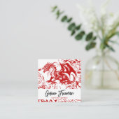 Stijlvolle Rood en Wit Dragon Floral Tattoo Artist Vierkante Visitekaartje (Staand voorkant)