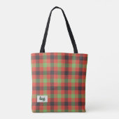 Stijlvolle rood & groen vakantie kleuren geruite s tote bag (Achterkant)