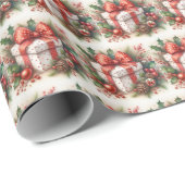 Stijlvolle rood witte Polka Dot Coquette Kerstmis Cadeaupapier (Rol Hoek)