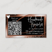 Stijlvolle roodbruin koperen Lijst hart QR-code Visitekaartje (Achterkant)