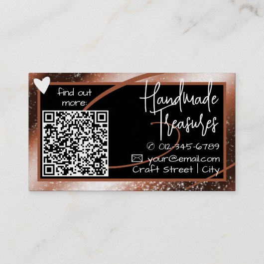 Stijlvolle roodbruin koperen Lijst hart QR-code Visitekaartje (Achterkant)
