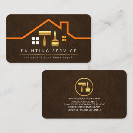 Stijlvolle Rooftop Building Gold Handyman Brush Visitekaartje (Voorkant / Achterkant)