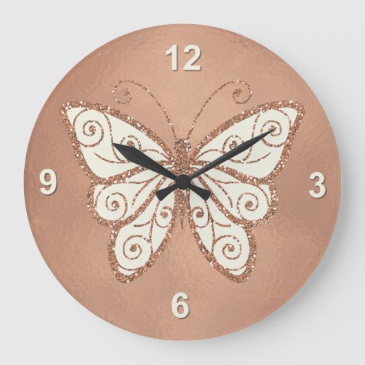 Stijlvolle Roos Gold Butterfly-wandklok Grote Klok (Voorkant)