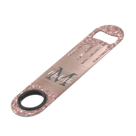 Stijlvolle Roos Gold Glitter Drips Monogrammed Speed Flessenopener (Achterkant Gekanteld)