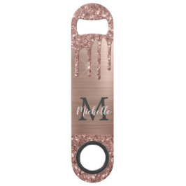 Stijlvolle Roos Gold Glitter Drips Monogrammed Speed Flessenopener