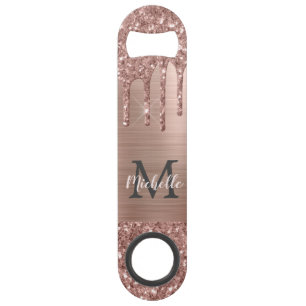 Stijlvolle Roos Gold Glitter Drips Monogrammed Speed Flessenopener