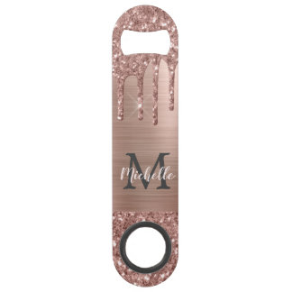 Stijlvolle Roos Gold Glitter Drips Monogrammed Speed Flessenopener