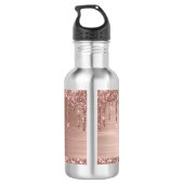 Stijlvolle Roos Gold Glitter Drips Monogrammed Waterfles (Achterkant)