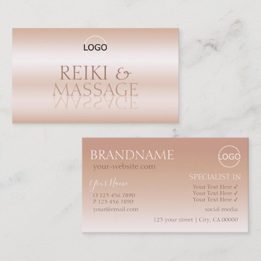 Stijlvolle Roos Gold Mirror letters met Logo moder Visitekaartje (Voorkant / Achterkant)