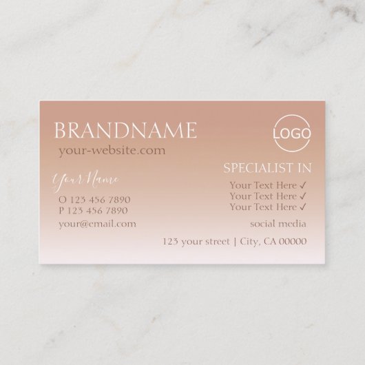 Stijlvolle Roos Gold Mirror letters met Logo moder Visitekaartje (Achterkant)