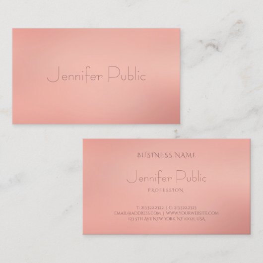 Stijlvolle Roos Gold Trendy Modern Elite Sjabloon Visitekaartje (Voorkant / Achterkant)