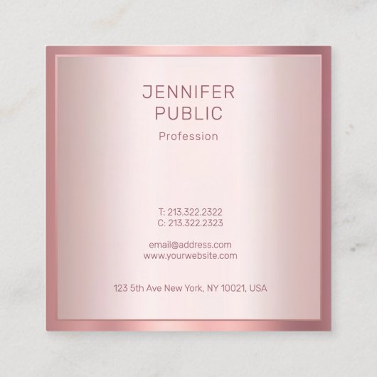 Stijlvolle Roos Goud Modern Elegant Eenvoudige Sja Vierkante Visitekaartje