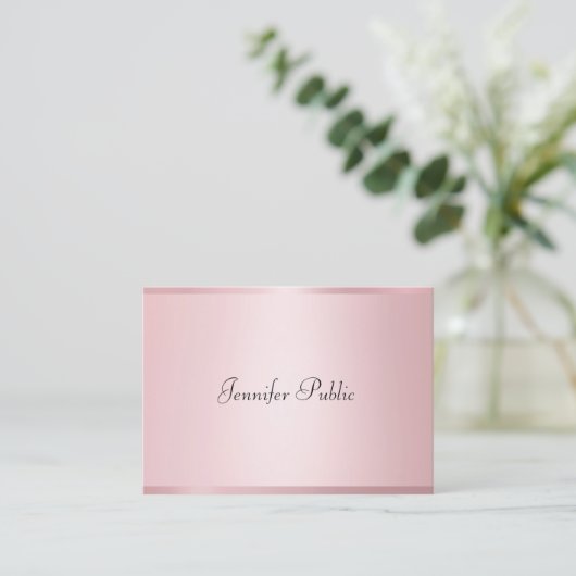 Stijlvolle Roos Goud Moderne Kalligrafie Sjabloon Visitekaartje (Staand voorkant)