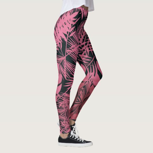 Stijlvolle roos roze palmboom verlaat patroontrend leggings (Rechts)