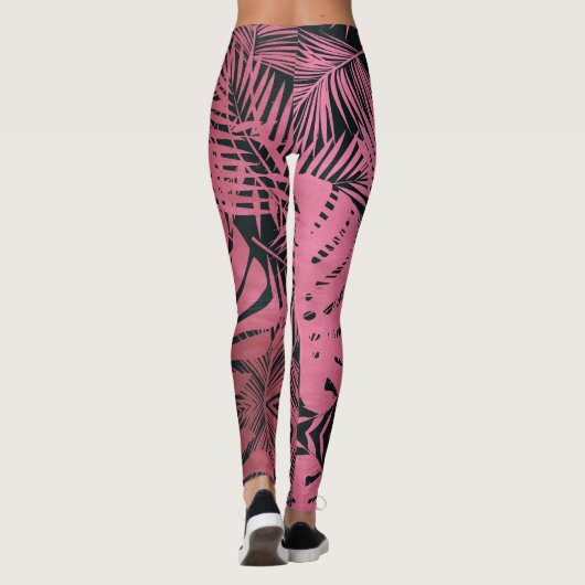 Stijlvolle roos roze palmboom verlaat patroontrend leggings (Achterkant)