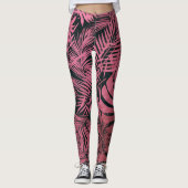 Stijlvolle roos roze palmboom verlaat patroontrend leggings (Voorkant)