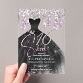 Stijlvolle roos roze zwarte jurk zoet 16 monogram acryl uitnodigingen (Insitu (Draagbaar))