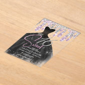 Stijlvolle roos roze zwarte jurk zoet 16 monogram acryl uitnodigingen (Laagn)