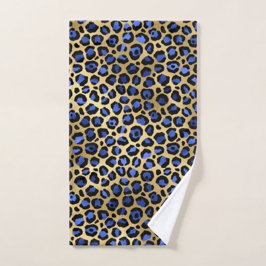Stijlvolle Royal Blue en Gold Foil Leopard Spots Bad Handdoek (Handdoek)