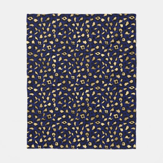 Stijlvolle Royal Blue en Gold Foil Leopard Spots Fleece Deken (Voorkant)