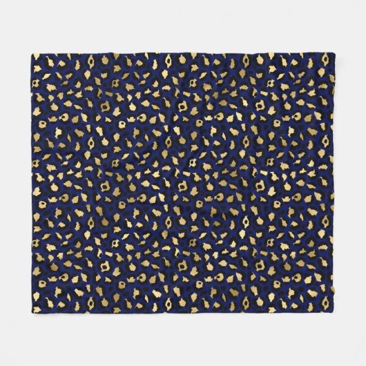 Stijlvolle Royal Blue en Gold Foil Leopard Spots Fleece Deken (Voorkant (Horizontaal))