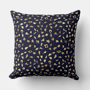 Stijlvolle Royal Blue en Gold Foil Leopard Spots Kussen