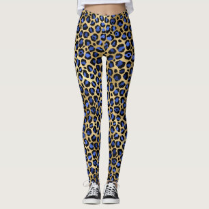 Stijlvolle Royal Blue en Gold Foil Leopard Spots Leggings