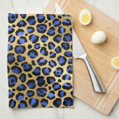 Stijlvolle Royal Blue en Gold Foil Leopard Spots Theedoek (Quarter Fold)
