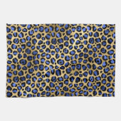 Stijlvolle Royal Blue en Gold Foil Leopard Spots Theedoek (Horizontaal)