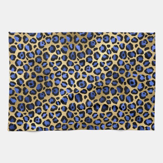 Stijlvolle Royal Blue en Gold Foil Leopard Spots Theedoek (Horizontaal)