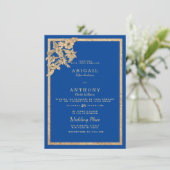 Stijlvolle Royal Blue Gouden Glitter Bloemenbruilo Kaart (Staand voorkant)