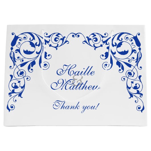 Stijlvolle Royal Blue Swirls Groot Cadeauzakje (Voorkant)