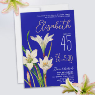 Stijlvolle Royal Blue White Lily Flower Woman Bday Kaart